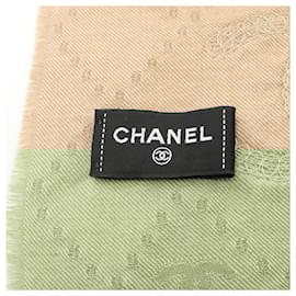 Chanel-Chanel Silk Wool Cashmere Scarf-Brown,Beige