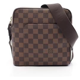 Louis Vuitton-Bolsa de Ombro Louis Vuitton Damier PVC Couro Olaf PM N41442-Marrom