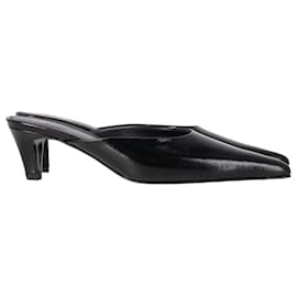 Totême- Totême The Patent 55 Pointed Mules in Black Calf Leather-Black