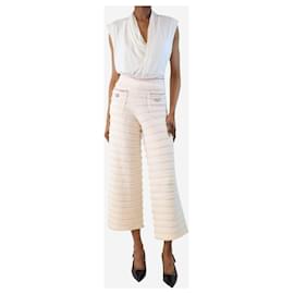 Self portrait-Pink and white striped knit wide-leg trousers - size UK 6-Pink