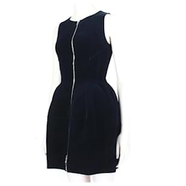 Alaïa-Alaia Velvet Fit & Flare Dress-Blue