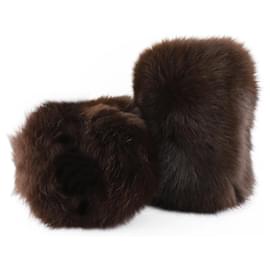 Saint Laurent-Saint Laurent Chestnut Brown Fur Cuffs-Brown