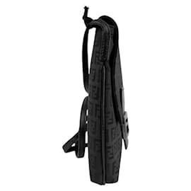 Fendi-Sac à épaule en toile nylon Zucchino de Fendi-Noir