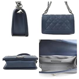 Chanel-Chanel Boy Shoulder Bag in Navy Leather-Navy blue