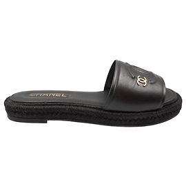 Chanel Black Leather Sandals Black