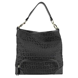Fendi-Sac à épaule en toile Zucchino de Fendi-Noir