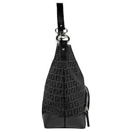 Fendi-Sac à épaule en toile Zucchino de Fendi-Noir