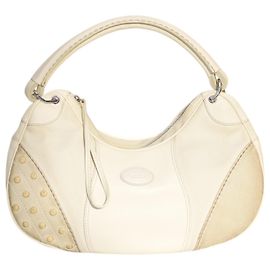 Bolsa hobo Tod's em lona, couro e camurça marfim Cru