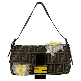 Fendi-Sac à bandoulière Fendi Zucca Baguette-Marron,Jaune