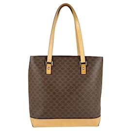 Céline-Celine Brown Coated Canvas Handbag-Brown