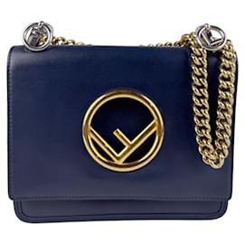 Fendi-Sac à épaule en cuir bleu marine Fendi-Bleu Marine