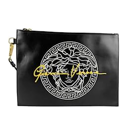 Versace-Bolsa de mão de couro preto Versace-Preto