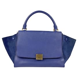 Céline-Celine Trapeze Leather Suede Handbag-Blue