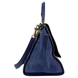 Céline-Celine Trapeze Leather Suede Handbag-Blue