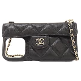 Chanel-Chanel Timeless Classic iPhone 15 Pro Phone Case-Black