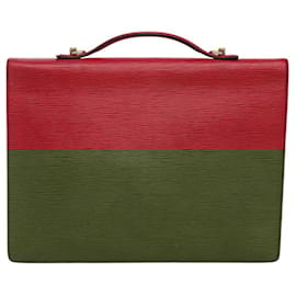 Louis Vuitton-LOUIS VUITTON Epi Porta Documentos Bandoleira Pasta Vermelha LV Auth bs23657-Vermelho