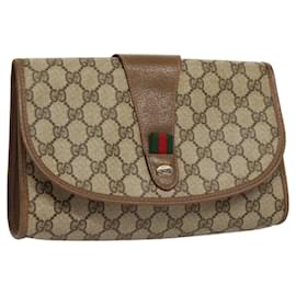 Gucci-GUCCI GG Supreme Web Sherry Line Clutch Bag PVC Beige Gold 89 01 030 Auth th5803-Beige,Golden