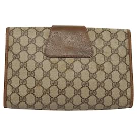 Gucci-GUCCI GG Supreme Web Sherry Line Clutch Bag PVC Beige Gold 89 01 030 Auth th5803-Beige,Golden
