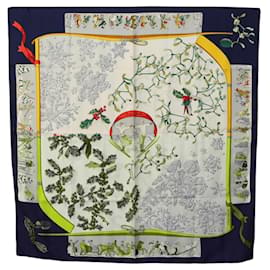 Hermès-HERMES Carre 90 Scarf ""Neige d'Antan"" Silk Navy Auth ac3734-Navy blue