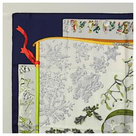 Hermès-HERMES Carre 90 Scarf ""Neige d'Antan"" Silk Navy Auth ac3734-Navy blue