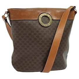 Céline-CELINE Macadam Canvas Shoulder Bag PVC Leather Brown Auth BD777-Brown