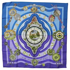 Hermès-HERMES Carre 90 Scarf ""Parmi les fleurs"" Silk Blue Auth hk2372-Blue