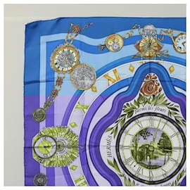 Hermès-HERMES Carre 90 Scarf ""Parmi les fleurs"" Silk Blue Auth hk2372-Blue