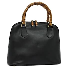 Gucci-GUCCI Bamboo Hand Bag Leather Black Gold 000 2865 0290 Auth nb258-Black,Golden