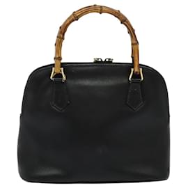Gucci-GUCCI Bamboo Hand Bag Leather Black Gold 000 2865 0290 Auth nb258-Black,Golden