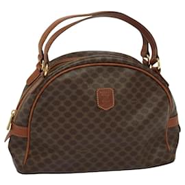 Céline-CELINE Macadam Canvas Hand Bag PVC Leather Brown Gold Auth 106778-Brown,Golden