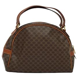 Céline-CELINE Macadam Canvas Hand Bag PVC Leather Brown Gold Auth 106778-Brown,Golden