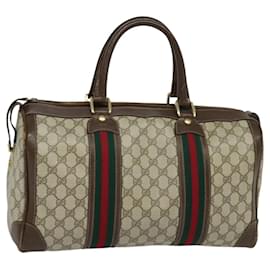 Gucci-GUCCI GG Supreme Web Sherry Line Hand Bag PVC Beige Gold Red Auth sw234-Red,Beige,Golden