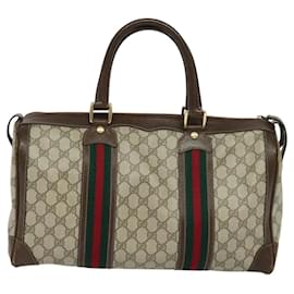 Gucci-GUCCI GG Supreme Web Sherry Line Hand Bag PVC Beige Gold Red Auth sw234-Red,Beige,Golden
