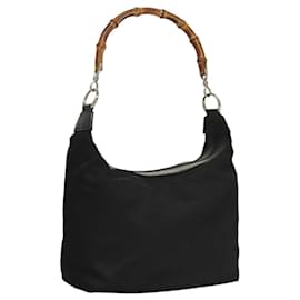 Gucci-GUCCI Bamboo Hand Bag Nylon Black Auth ep8056-Black