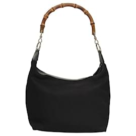 Gucci-GUCCI Bamboo Hand Bag Nylon Black Auth ep8056-Black