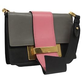 PRADA Chain Shoulder Bag Leather Gray Gold Auth bs23951 Brown Golden