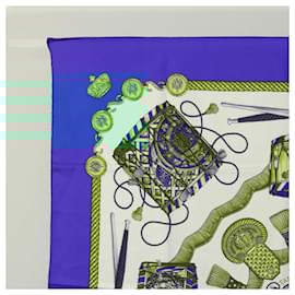 Hermès-HERMES Carre 90 Scarf ""LES TAMBOURS "" Silk Blue Auth KD222-Blue