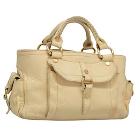Céline-CELINE Hand Bag Leather Beige Auth bs23755-Beige