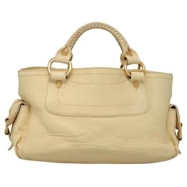 Céline-CELINE Hand Bag Leather Beige Auth bs23755-Beige