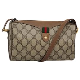 Gucci-GUCCI GG Supreme Web Sherry Line Bag PVC Beige Green Red 89 02 018 Auth EC909-Red,Beige,Green