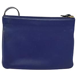 Céline-CELINE Trio Shoulder Bag Leather Blue Gold Auth EC863-Blue,Golden