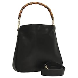 Gucci-GUCCI Bamboo Hand Bag Leather 2way Black Auth ep7905-Black