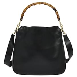 Gucci-GUCCI Bamboo Hand Bag Leather 2way Black Auth ep7905-Black