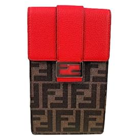 Fendi-Pochette porte-téléphone Fendi Zucca-Marron,Rouge