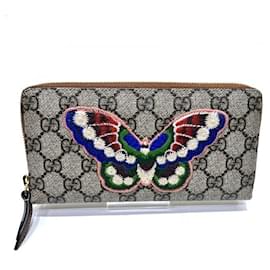 Gucci-Gucci GG Supreme Butterfly Round Long Wallet-Brown,Multiple colors