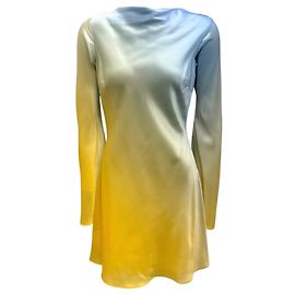 Cult Gaia Blue / Yellow Prosecco Ombre Gradient Effect Milla Satin Dress Blue