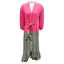 Autre Marque-Figue Fuchsia Pink Athena V-Neck Embroidered High Low Midi Dress-Pink
