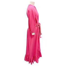 Autre Marque-Figue Fuchsia Pink Athena V-Neck Embroidered High Low Midi Dress-Pink