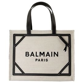 B-Army Medium Shopper Bag - Balmain - Raffia - Neutral/Schwarz Weiß