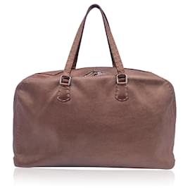 Fendi-Selleria Brown Metallic Leather Large Satchel Handbag Duffle-Brown